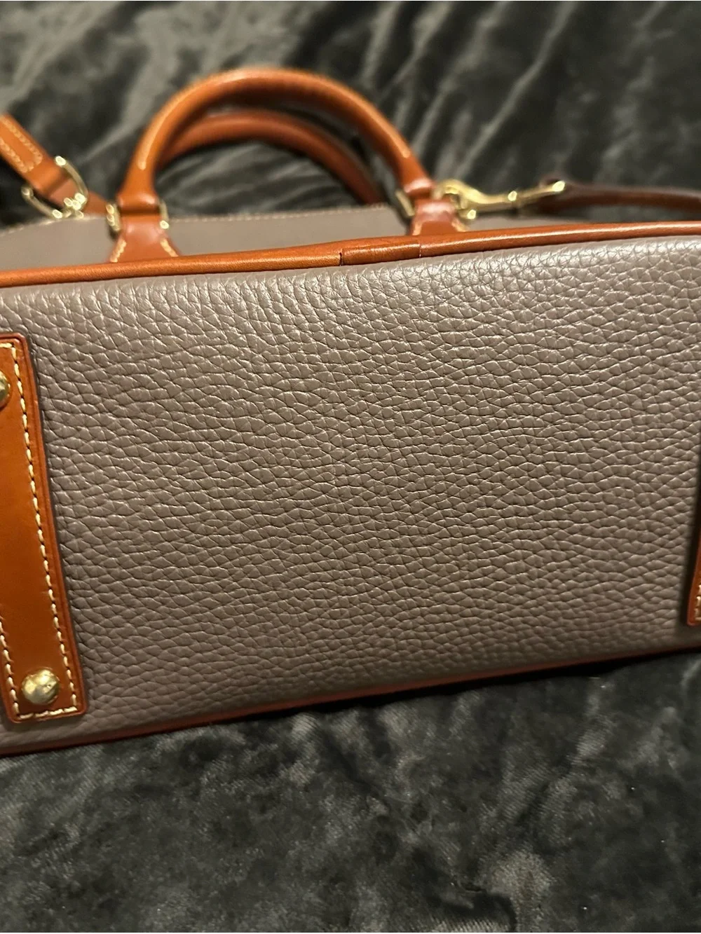 Dooney & Bourke Elephant Pebble Leather Satchel with Brown Trim